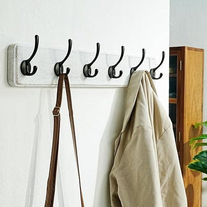 Coat Rack Wall: 24" Long, Patented, Heavy-Duty, 6-Double-Hooks Wooden Wall Mounted Coat Rack Coat Hanger Hook Rail for Winter Coats Hat Jacket Clothing, White & Black - color: White & Black, size: L=24"(1pcs)
