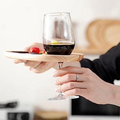 Decent Vrvrge Wine Appetizer Plates 4PCS, Appetizer Plates with Wine Glass Holder, Wood Individual Charcuterie Plates Built-in Cup Hold, Serving Platters Boards for Party, Gatherings, Entertaining - color: Rubber Wood 4pcs