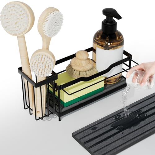 Sponge Holder for Kitchen Sink,Sink Caddy Organizer With Stone Drying Tray, Stainless Steel Kitchen Countertop Organizer for Sponge Soap Dispenser Black - color: Black, size: A 1PCS