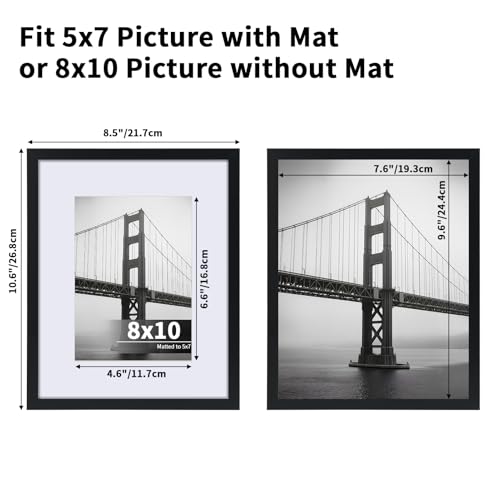 CRUGLA 8x10 Picture Frame Set of 11, Display Pictures 5x7 with Mat or 8x10 Without, Multi Photo Frames Bulk, Wall and Tabletop Display, Black - size: 8x10 Inch