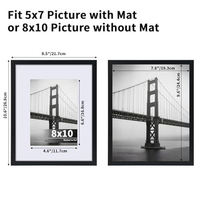 CRUGLA 8x10 Picture Frame Set of 11, Display Pictures 5x7 with Mat or 8x10 Without, Multi Photo Frames Bulk, Wall and Tabletop Display, Black - size: 8x10 Inch