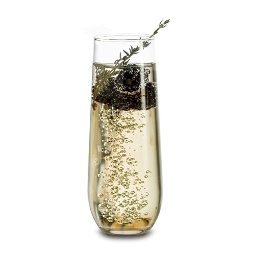 Libbey 228 Stemless Champagne Flutes Glass Set of 12, Elegant 8.5 Oz Flute Glasses for Champagne, Clear Fluted Glassware - color: Stemless Flute 12