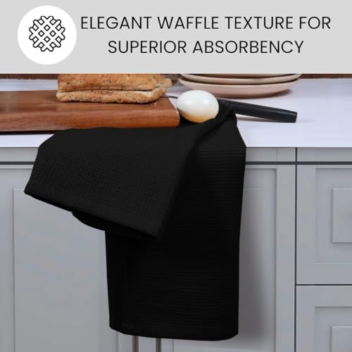 Waffle Kitchen Towels Large 16x26 inch 100% Cotton Set of 4 - Soft Absorbent Washable Tea Towel for Kitchen - Dish Cloths Quick Drying - 320 GSM Quality Dish Towels Black - color: Black