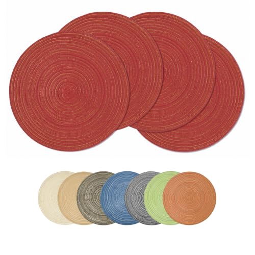 Artoid Mode Red Cotton Polyester Braided Placemats Set of 4, 14 Inch Washable Non-Slip Woven Round Table Mats for Party Kitchen Dining Decor - color: Red, size: 14", Round 4 Pcs
