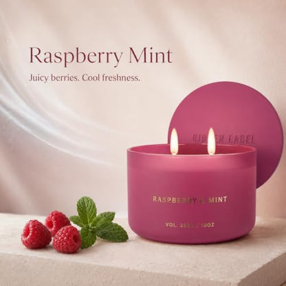 Hidden Label Raspberry Mint Scented Candle, 10 oz 2-Wick | Soy wax jar candle, up to 45 hours, fruity fresh scent for bedroom, bathroom, kitchen and candle gifting - color: Raspberry Mint