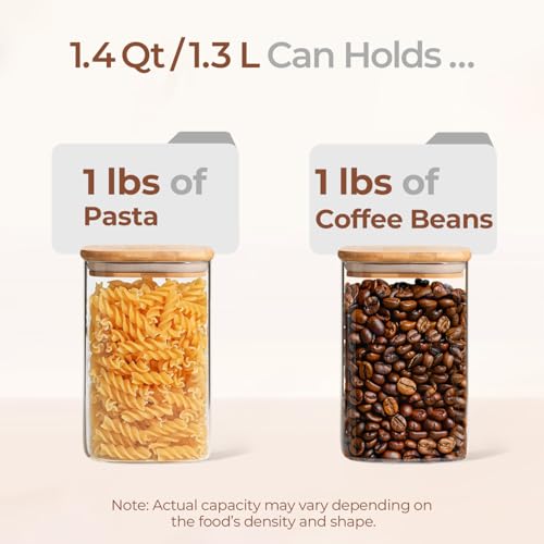 ComSaf Glass Storage Containers wtih Lids 1.4 Qt, Set of 3 Galss Jars | Glass Pantry Storage Containers, Square Kitchen Canisters, Lid with Silicone Seal, Cookie, Cereal, Coffee, 44oz, BPA Free - size: 1.4Qt*3