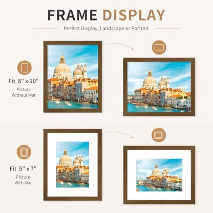 8x10 Wooden Picture Frames Set of 3 Walnut Photo Frame Wall Table Display | Sturdy MDF 8x10 frames with mat clear plexiglass Hangs on wall stands on table family pics weddings diplomas home or office - color: Walnut, size: 8x10