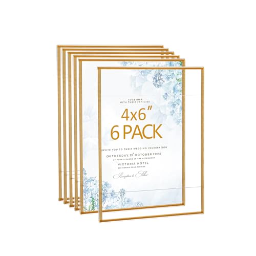 Acrylic Picture Frames 4x6 Set of 6,Gold Photo Frames Collage Wall Decor,No Drilling 4x6 Floating Hanging Picture Frames for Home, School, Office - Gold Color - color: Gold, size: 4x6"