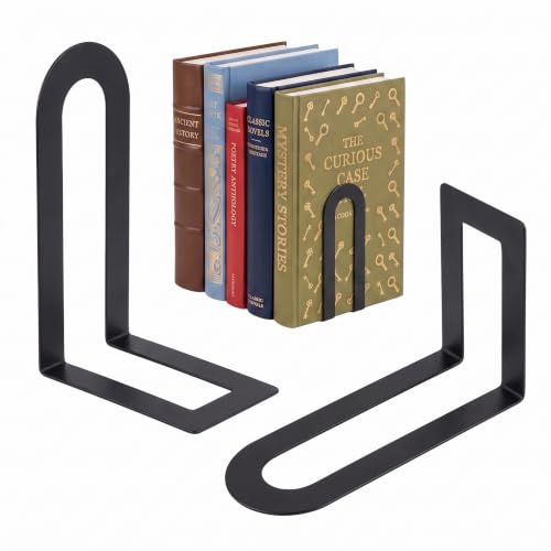 Sanwarm Bookends, 2 Pcs, Metal, for Home Office Desk Shelves Modern Black | Decorative Decorative Book Ends Non-Skid Book Stoppers Holder 1 Pair Gifts for Reading Enthusiasts Library Decor - color: Black, size: 2Pcs (6"H x 3.75"D x 3.5"W)