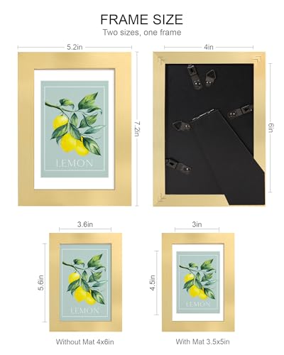Hongkee 4x6 Picture Frame (4 Pack, Gold), Made of Real Glass and Wooden Frame - Display Pictures 3.5x5 with Mat or 4x6 Without Mat, 4 by 6 Photo Frames TableTop Display and Wall Mounting - color: Gold, size: 4x6 in
