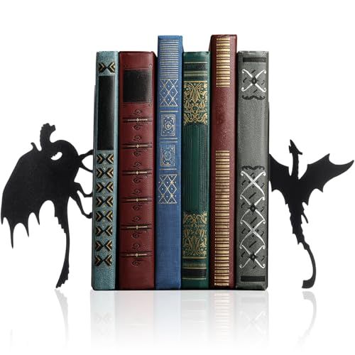 Dragon Metal Bookends Set of 2 Styles Gothic Book Ends for Shelves Bookshelf Home Office Desk Bookshelf Decor Gift for Dragon Lovers and Reading Enthusiasts - style: Flying Dragon