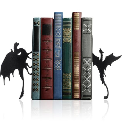 Dragon Metal Bookends Set of 2 Styles Gothic Book Ends for Shelves Bookshelf Home Office Desk Bookshelf Decor Gift for Dragon Lovers and Reading Enthusiasts - style: Flying Dragon
