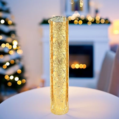 WGVI Hurricane Candle Holder Sleeve, W: 2.5", Ht: 14", Gold Speckled Glass Cylinder Open Both Ends, Chimney Tube Shade, 2 Pieces - color: Gold Speckle, size: 2.5x14"H