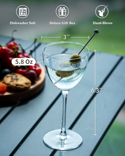 GIHOP Nick and Nora Cocktail Glasses, Small Coupe Martini Glasses Set of 4 | 5.8Oz Hand Blown,100% Lead-Free Crystal Coupe Glassware, Cocktail Glasses for Manhattan, Cosmopolitan, Espresso with Gift Box - size: Nick and Nora Cocktail Glasses 4