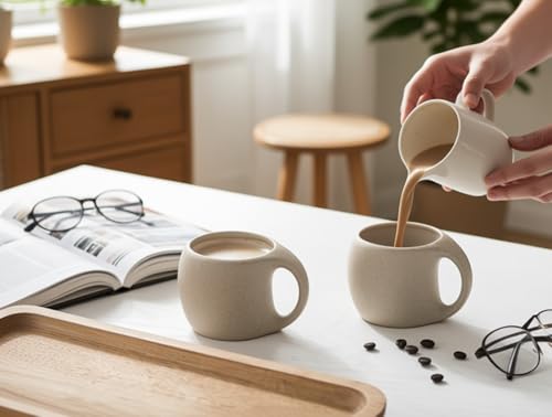 Ceramic Cappuccino Cups with Handle,Natural Beige,6 oz,Set of 4 | Unique Ceramic Coffee Mugs,Clay Espresso Cups For Double Shots,Small Coffee Cups For Latte,Cafe,Mocha - color: Natural Beige，6 OZ