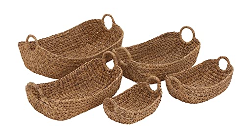 Deco 79 Seagrass Handmade Decorative and Functional Storage Basket Basket Organizer with Metal Handles, Set of 5 Basket for Storage 23", 21", 19", 16", 12"W, Brown - size: 23" x 21" x 19" x 16" x 12"