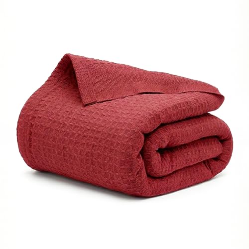 106" x 92", King 100% Cotton Waffle Weave Blanket for Bed (Red) | Salt Earth Premium Waffle Weave Blanket for College Dorm, Gifts, Home Decor, Lightweight Breathable Soft All Season Blanket - color: Red, size: King(106"x92")
