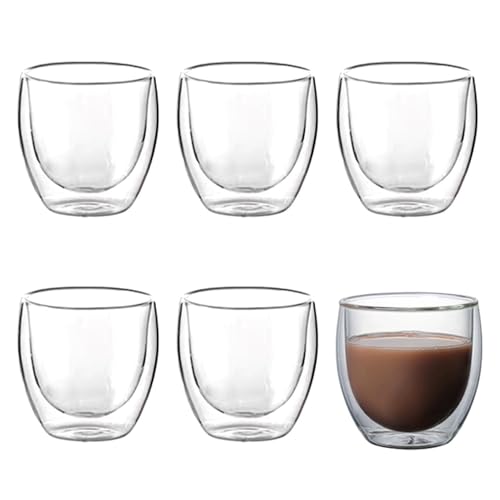 Double Walled Espresso Cups Set of 6, 2.7oz Insulated Clear Glass Coffee Mugs, Espresso Shot Glasses Cups for for Coffee Cappuccino Latte Tea, Gift for Chrismas, Brithday