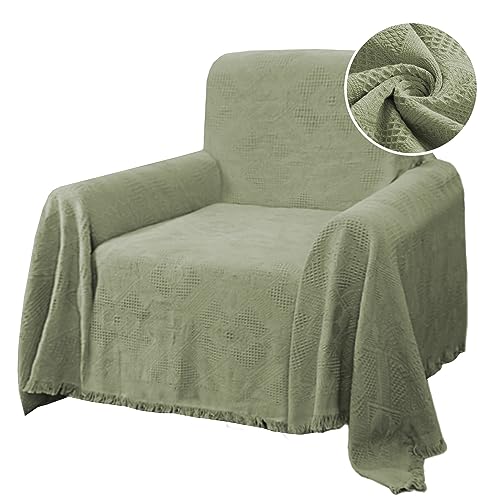 H.VERSAILTEX Cotton Sofa Covers Couch Cover Sofa Slipcover for Most Shape Sofas, Feature Thick Woven Jacquard Seamless with Tassels, Multi-Use Decorative for Couch (Medium: 71" x 91", Sage) - color: Sage, size: Medium