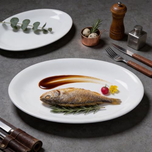 Restaurant Value, Stoneware Coupe Shape Oval Platter 13.5" x 10", Bright White, Case of 12 - color: Bright White, size: Oval Platter 13.5" x 10"