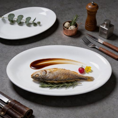 Restaurant Value, Stoneware Coupe Shape Oval Platter 13.5" x 10", Bright White, Case of 12 - color: Bright White, size: Oval Platter 13.5" x 10"