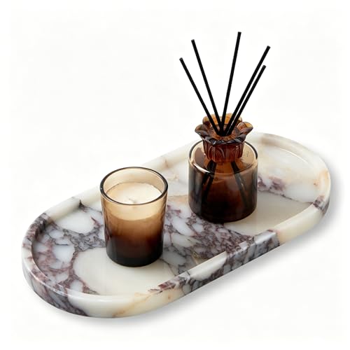 Luxury Natural Oval Marble Tray, Vanity Makeup Organizer Perfume Home Decor | Large 11.8x5.9-Inch Calacatta Viola Oval Marble Vanity Tray, Makeup Organizer for Perfume Skincare, Bathroom Dresser Decor - color: Oval-calacatta Viola (11.8" X 5.9" X 0.7")