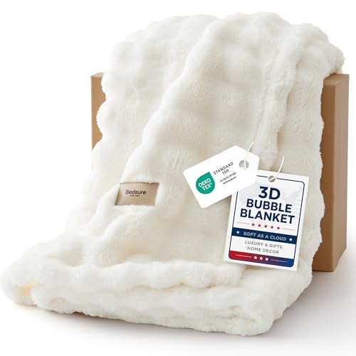 Bedsure 3D Fleece Bubble Blanket - GentleSoft White Full Blanket for Bed Sofa Room Decor - Luxury Soft Cozy Gifts for Women, Lightweight, All Seasons, Off White, 84"×90" - color: 01 Off White, size: Full (84" X 90")