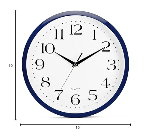 Bernhard Products Navy Wall Clock Silent Non Ticking - 12 Inch Quality Quartz Battery Operated Round Easy to Read Home/Kitchen/Office/Classroom/School Clock - color: Navy, size: 12 Inch