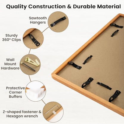Acovy 24x36 Picture Frame, Natural Solid Teak Wood 24"x36" Photo Frame for Wall, Handcrafted Wooden Poster Frame 24 x 36 Matted to 20x30, High Definition Tempered Glass, Wall Hook Included, Natural Teak - color: Teak, size: 24"x36"