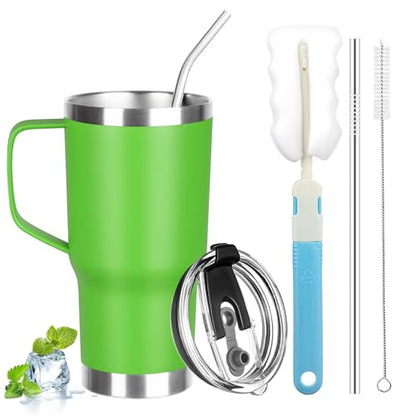 20 oz Tumbler with Handle, Stainless Steel Insulated Tumbler with Lid and Straw, Double Wall Vacuum Coffee Mug Tumbler, Insulated Coffee Thermal Cup for Cold and Hot (Bright Green, 20, ounces) - color: Bright Green, size: 20 Ounces