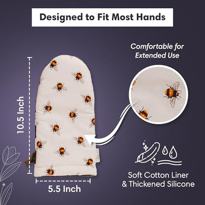 Crae Home Cute Cotton Oven Mitt, Heat-Resistant Kitchen Mitt for Baking Use | Silicone Grip Lined, Hanging Loop, Pot Holder Style Oven Glove, Baking & Cooking, 10.5 x 5.5 Inch, Milk & Honey Pattern Mitts - color: Milk & Honey