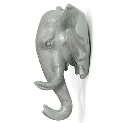 Elephant Head Single Wall Hook/Hanger, Grey | Animal Shaped, Coat Hat Hook, Heavy Duty, Rustic, Decorative Gift - color: Elephant-Grey