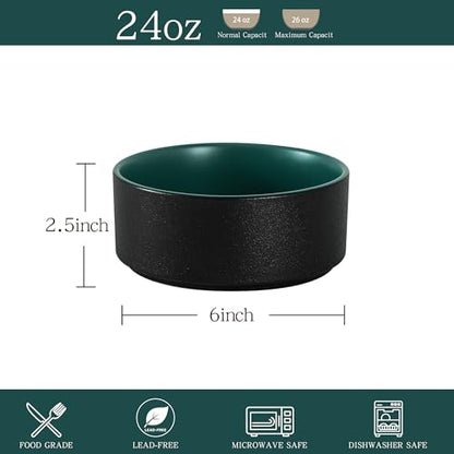 Stoneware Cereal & Soup Bowls Set of 4, 6 Inch, Matte Green | Matte Glaze Ceramic, For Breakfast & Oatmeal, Microwave Safe, Dishwasher Safe - color: Green, size: Cereal Bowls Set (4PCS)