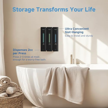 Shampoo and Conditioner Dispenser - Shower Soap Dispenser Wall Mounted No Drill - Shampoo Conditioner Body Wash Dispenser 3 Chamber - Easy Install for Bathroom Hotel Black 1200ml - color: Black 3 Chamber