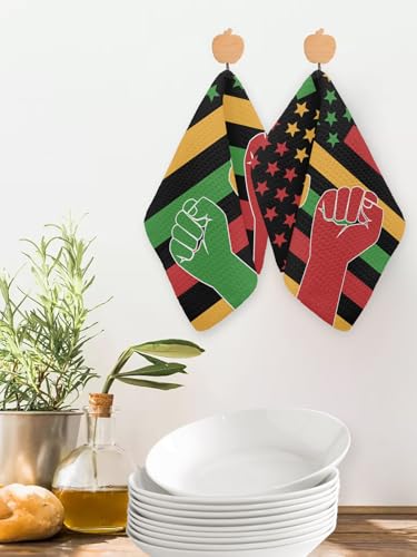 Juneteenth Dish Towels Set, Waffle Weave Kitchen Towels 3 Pieces, Black History Month Flag African American Microfiber Hair Face Bath Tea Towel Absorbent Quick Drying Cleaning Dish Cloths, 12"x12" - size: 3PCS,12"x12"