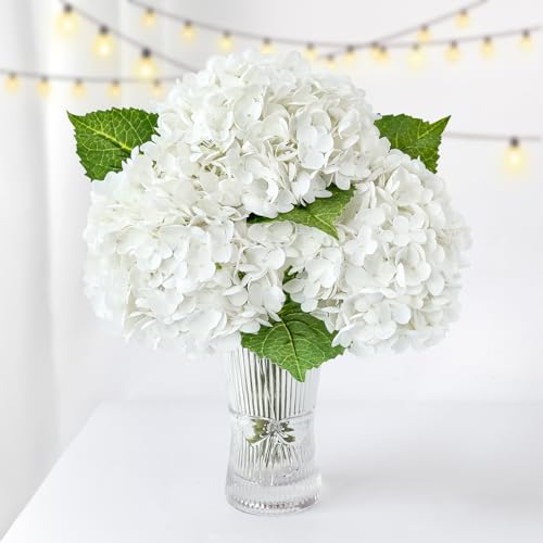 ZYTUYO 3 PCS White Hydrangea Real Touch Artificial Flowers 21'' with Stems | Realistic Latex Petals, Faux Hydrangea Silk Flowers for Home Decor, Outdoor Wedding Party Arrangement, Table Centerpieces - color: White, size: 3 PCS