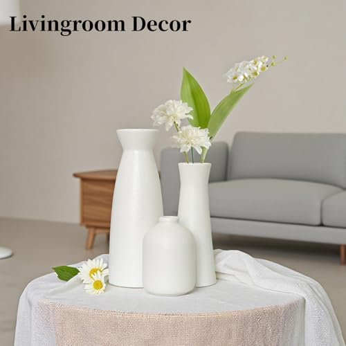 White Ceramic Vase Set of 3,Modern Boho Flowers Vases for Home Decor,Farmhouse,Shelves,Entryway Table Decor,Bathroom,Livingroom Decoration Gifts