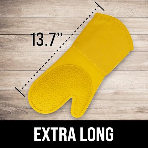 BPA-Free Soft Silicone Oven Mitts - Ultra Heat Resistant Oven Mitts with Thick Cotton Liner - Long Slip Resistant Pot Holders, Flexible Oven Gloves - Yellow 13.7" - color: Yellow, size: 2-Piece 13.7" Oven Mitts