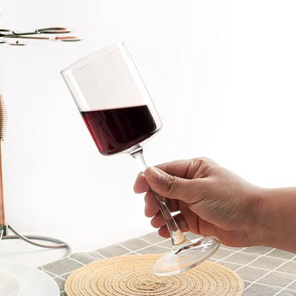 10Oz Square Wine Glasses Set of 12 Dishwasher Safe Long Stem | Elegant stemware for daily-use, parties, restaurants & bars — fits red/white wine, durable crystal glass, gift-ready