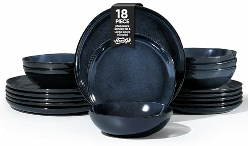 Herogo 18pcs Stoneware Dinnerware Sets for 6, Irregular Handmade Dinner Plates and Bowls, Kitchen Dining Dish Dishware Set, Microwave & Dishwasher Safe,Starry Blue - color: Starry Blue, size: 6 Set (18pcs)