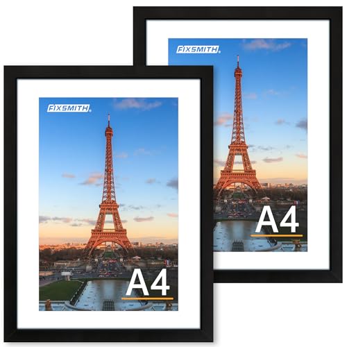 A4 Picture Frame Set of 2, Black Photo Frame with HD Plexiglass, Display Pictures 6x8 with Mat or 8.3x11.7 Without Mat Multi Picture Frames Collage for Tabletop or Wall Display - color: Black, size: 8.3"×11.7"（A4）