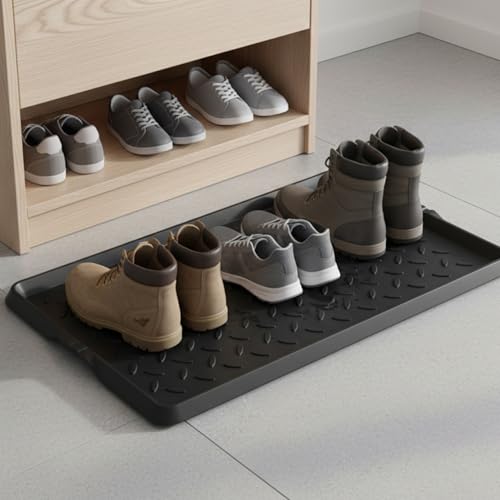 Rubber Shoe Mat Heavy Duty Foldable Boot Mat Tray with Lip Waterproof Non Slip Boot Trays for Entryway Indoor Outdoor 27.5x15.9 inch, Shoe Tray