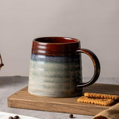 15.5oz Large Heavyweight Ceramic Mug, Reactive Gl (Black-Red) | 15.5oz Medium-Large, Heavy Weighted Stoneware, Reactive Transmutation Glaze, Microwave & Dishwasher Safe, Gift Box - color: Black Red