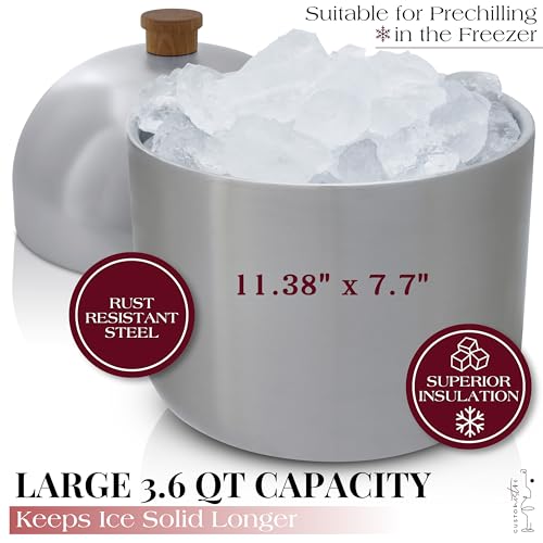 Gusto Nostro Cocktail Set Bartender Kit with Stainless Steel Ice Bucket - Complete Mixology Bar Tool Set with Wooden Organizer, Cocktail Shaker, Jigger, Muddler, Spoon, Tongs, Pourers, Recipe Cards - color: Silver (3.6 qt + Barware)