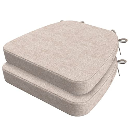 AAAAAcessories D-Shaped Chair Cushions, 2" Thick Dining Chair Pads with Ties and Removable, Machine-Washable Cover, 17" x 16", Set of 2, Oatmeal Beige - color: Oatmeal Beige, size: 2 Count(Pack of 1)