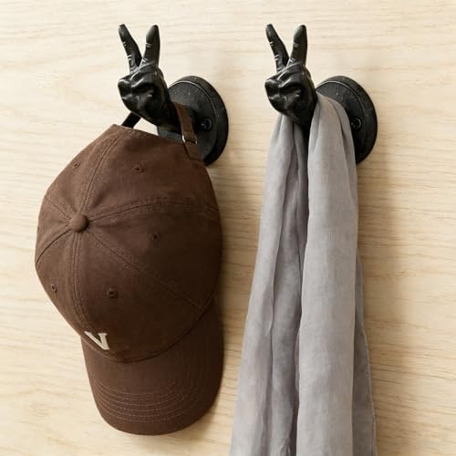 Heavy Duty Black Cast Iron Wall Hooks, 2 Pack, Peace Sign Hand Shape Wall Mounted Hangers, Sturdy Coat Hooks for Entryway, Bathroom, Bedroom, for Towels, Robes, Keys, Hats, Bags - color: Victory
