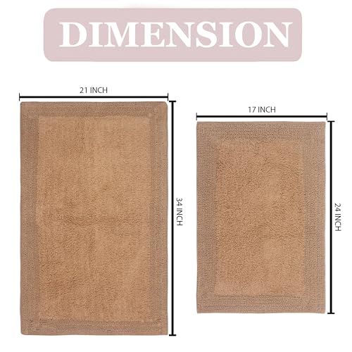 Home Weavers Luxury Collection 100% Cotton Reversible Bathroom Rugs Set, Washable Rug, Soft Cotton Extra Soft and Absorbent Bath Rug, Kitchen Mat, 2 Piece Set(S+M), Linen - color: Linen, size: 2 Piece Set(S+M)