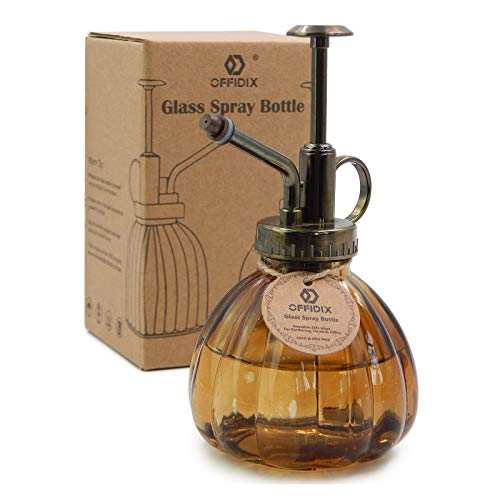 Glass Watering Spray Bottle,Plant Mister Flower Water Spray Bottle Can Pot 6.3" Tall Vintage Pumpkin Style Spritzer Bronze Plastic Top Pump One Hand Glass Watering Can Indoor(Brown) - color: C-Brown