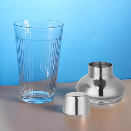 Glass Cocktail Shaker, Martini Shaker with Strainer for Bars, Whiskey, Cocktails 17oz (Silver) - color: Silver