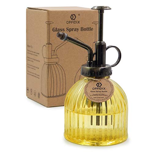 Glass Watering Spray Bottle, 6.3" Tall Vintage Style Decorative Plant Atomizer Watering Can Pot with Bronze Plastic Top Pump for Indoor Potted Plants(Yellow) - color: G-Yellow-New